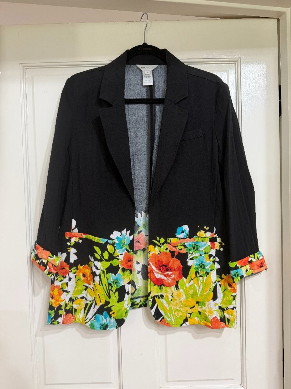 New Multiples Jacket Black s Bright Florals sz M